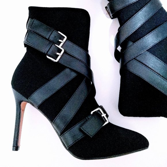 HP🌟 CATHERINE MALANDRINO POINTED STILETTO STRAP BOOTS SIZE 7.5 - Picture 4 of 13